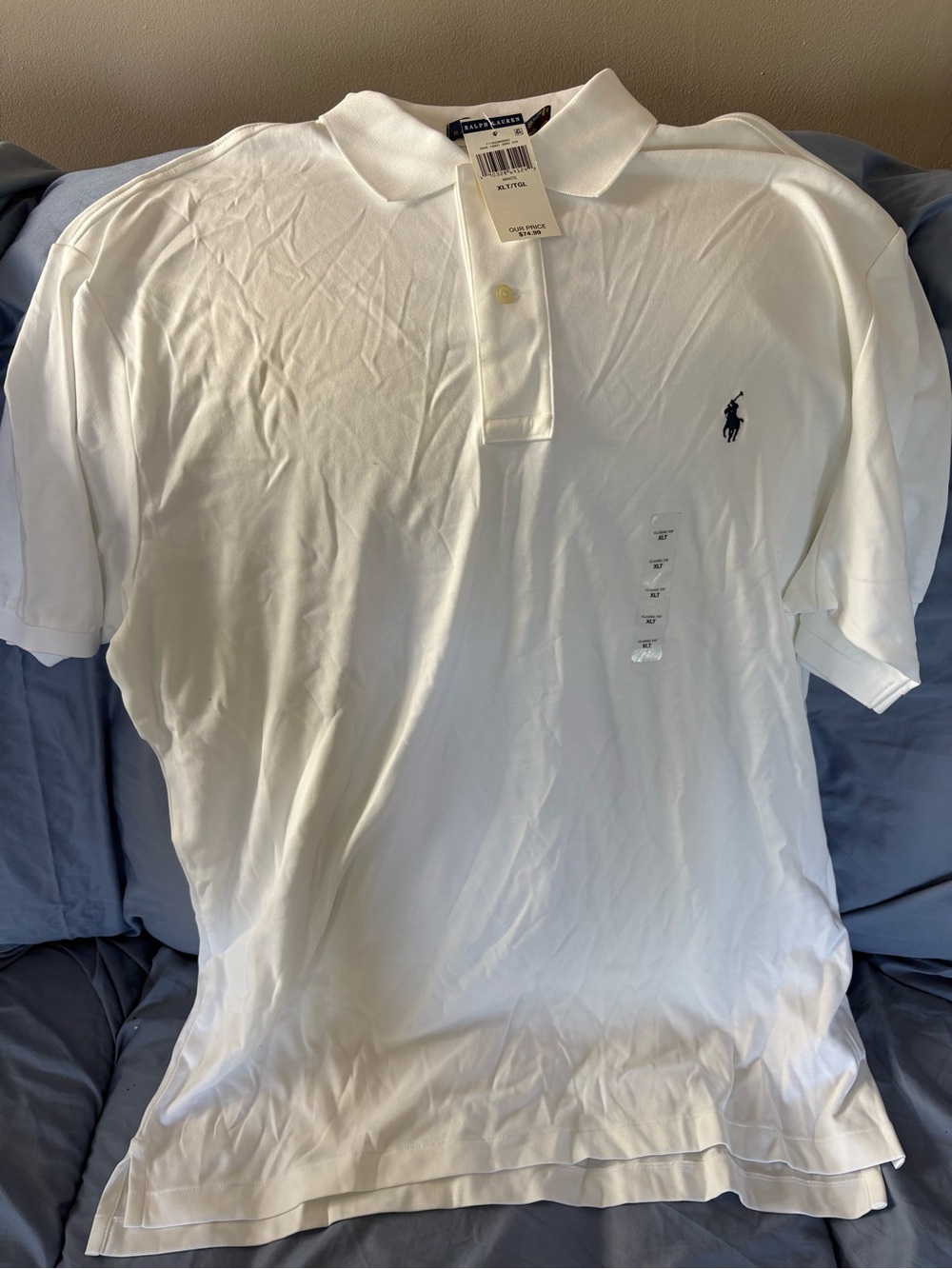 Ralph Lauren White Polo with Navy Pony Embroidery